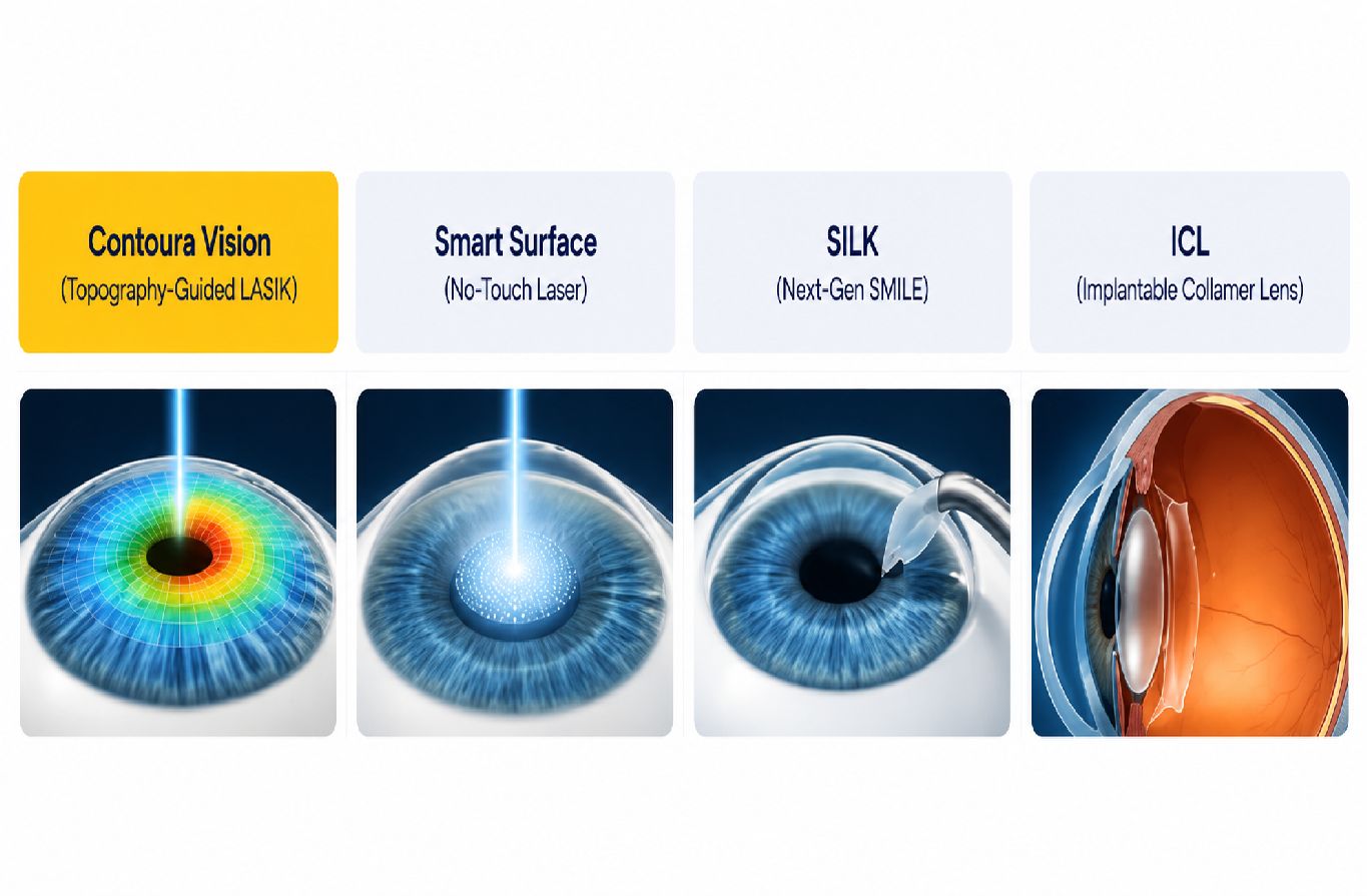 Vision types - near, intermediate and far vision illustration